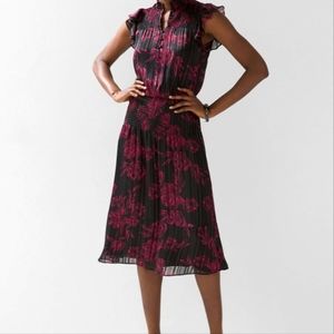 WHBM Smocked Waist Ruffle Midi dress